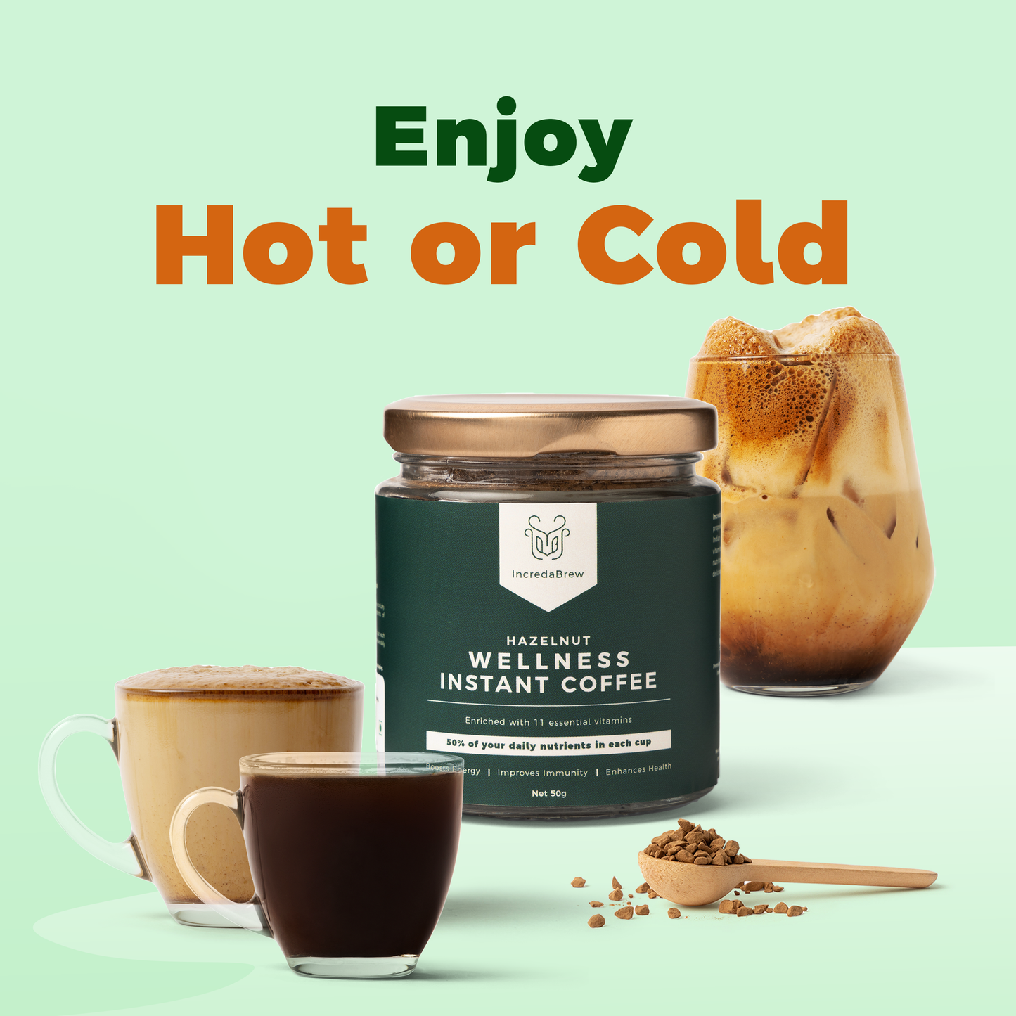 Hazelnut Wellness Instant Coffee - 50 gms Jar + Free Mug